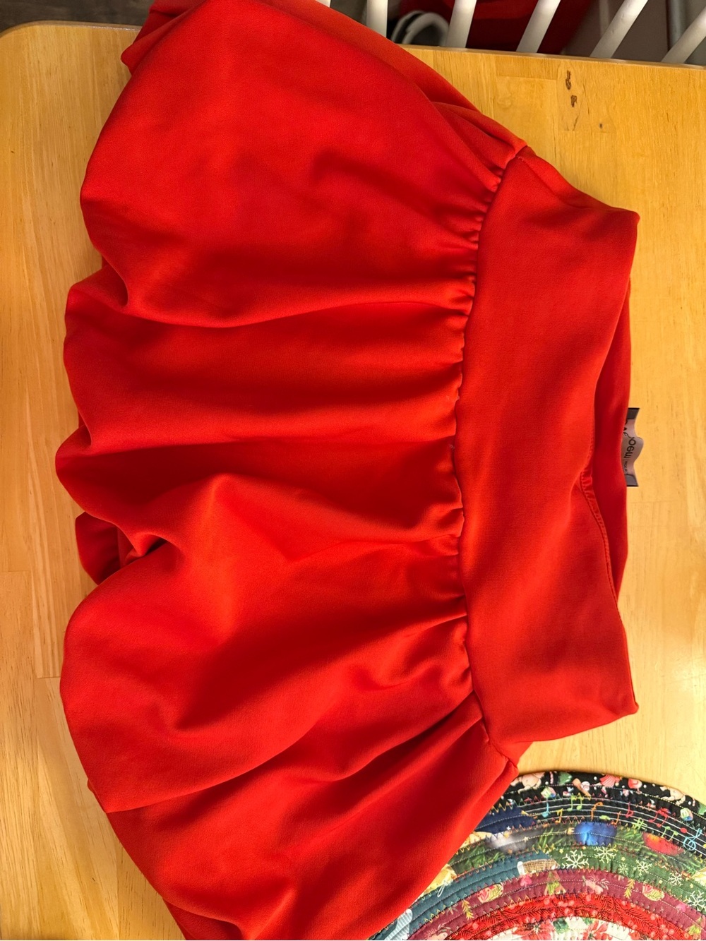 Bright Red Gathered Mini Skirt